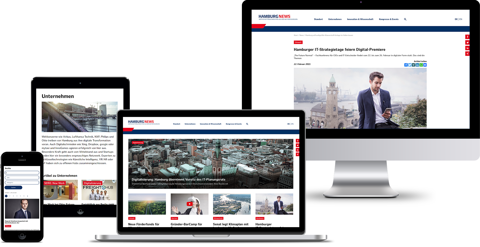 Responsive Ansicht der Hamburg News Website